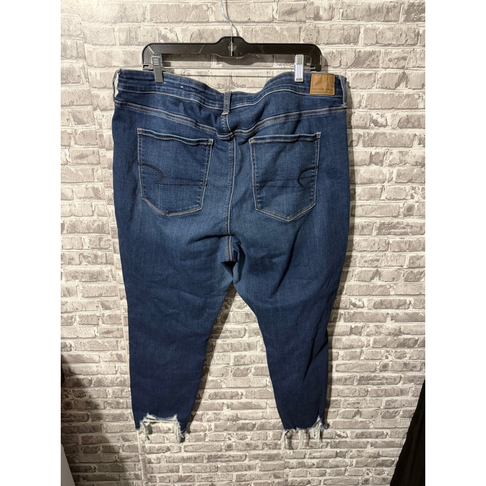 American Eagle Ne(x)t Level Stretch Skinny Jeans Dark Wash Frayed Shark Bite Hem - Picture 2 of 5
